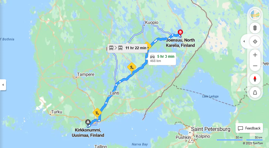 Matka Kirkkonummelta Joensuuhun - Etaisyys, Ajo, Liikenne ja Matkustamisvaihtoehdot