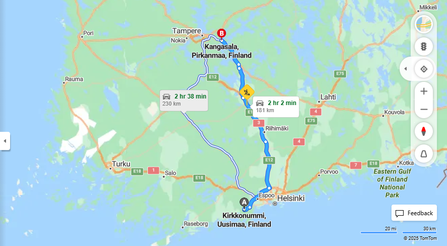 Matka Kirkkonummelta Kangasalalle - Etaisyys, Ajo, Kuljetus ja Matkustusvaihtoehdot