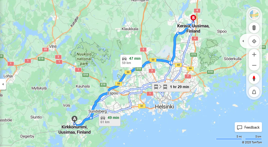 Matka Kirkkonummelta Keravalle - Etaisyys, Ajo, Kuljetus ja Matkustusmahdollisuudet
