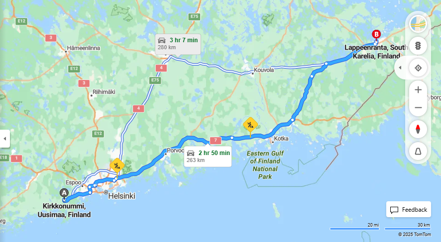 Matka Kirkkonummelta Lappeenrantaan - Etaisyys, Ajo, Kuljetus ja Matkustusmahdollisuudet