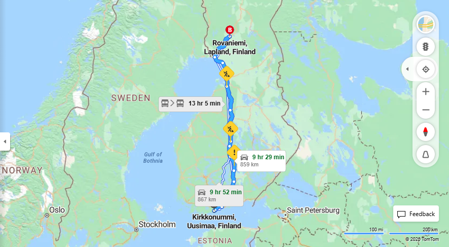Matka Kirkkonummelta Rovaniemelle - Etaisyys, Ajaminen, Liikkumis- ja Matkustusvaihtoehdot