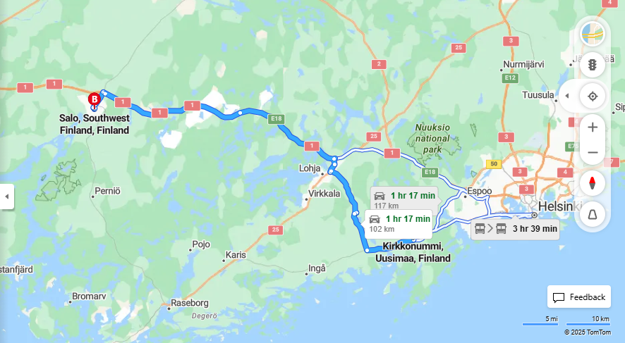 Matka Kirkkonummelta Saloon - Etaisyys, Ajo, Kuljetus ja Matkustamisvaihtoehdot