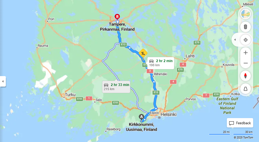 Matka Kirkkonummelta Tampereelle - Etaisyys, Ajaminen, Kuljetus ja Matkustusvaihtoehdot