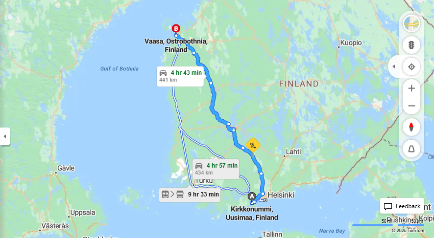 Matka Kirkkonummelta Vaasaan - Etaisyys, Ajomatka, Liikkumisvaihtoehdot ja Matkustaminen