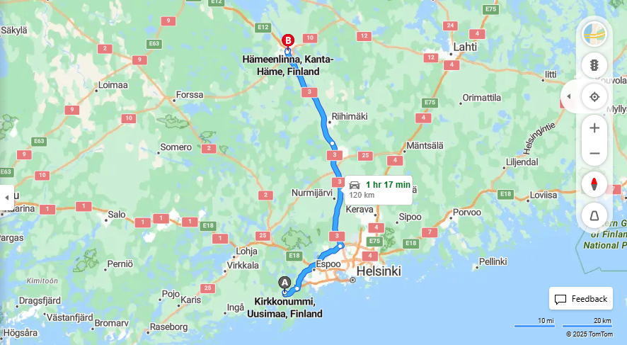 Matka Kirkkonummilta Hameenlinnaan - Etaisyys, Ajo, Kuljetus ja Matkavaihtoehdot