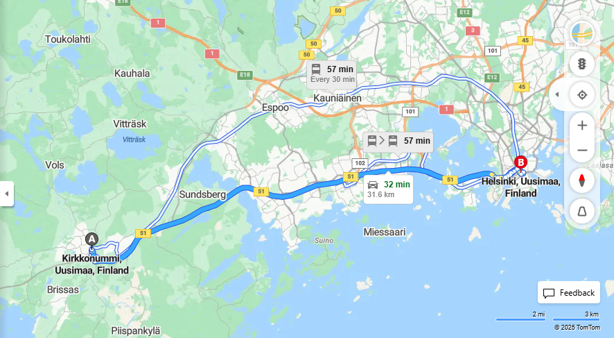 Matka Kirkkonummilta Helsinkiin - Etaisyys, Ajo, Liikenne ja Matkustamisvaihtoehdot