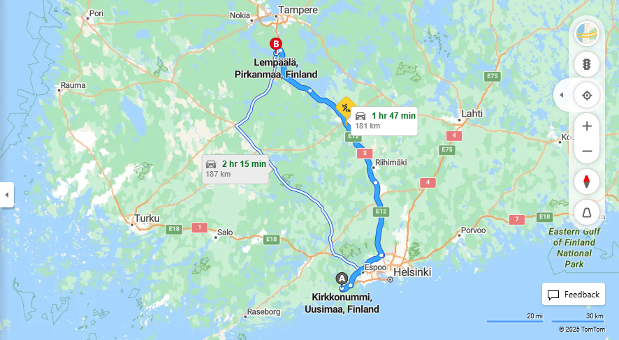 Matka Kirkkonummilta Lempaalaan - Etaisyys, Ajo, Kuljetus ja Matkustusvaihtoehdot