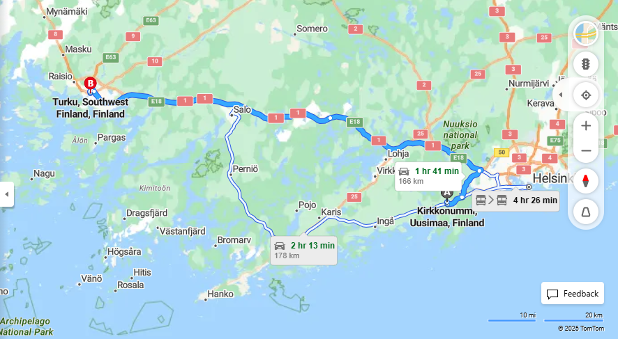 Matka Kirkkonummilta Turkuun - Etaisyys, Ajo, Liikenne ja Matkavaihtoehdot