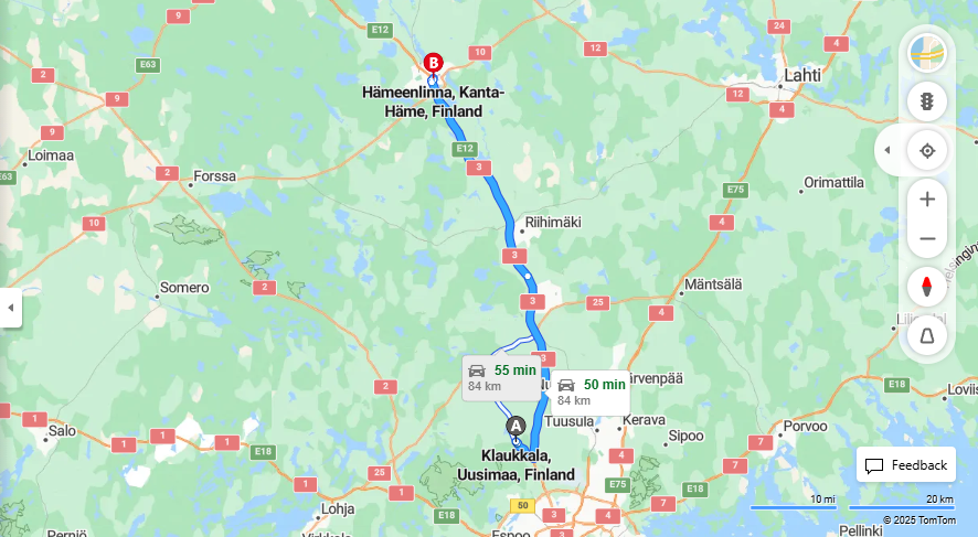 Matka Klaukkalasta Hameenlinnaan - Etaisyys, Ajo, Kuljetus ja Matkustusvaihtoehdot