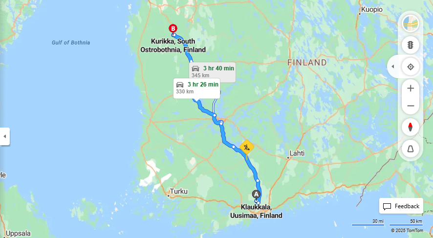 Matka Klaukkalasta Kurikkaan - Etaisyys, Ajo, Liikenne ja Matkustusmahdollisuudet