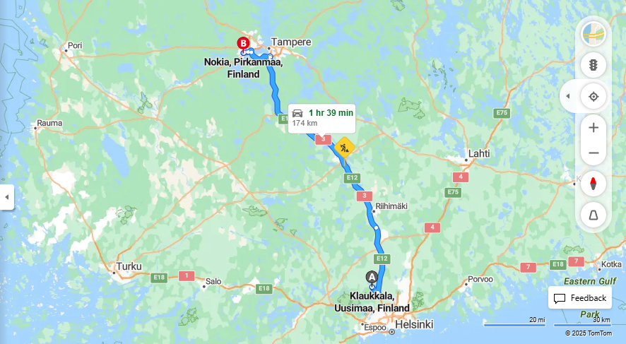 Matka Klaukkalasta Nokialle - Etaisyys, Ajo, Kuljetus ja Matkustusvaihtoehdot