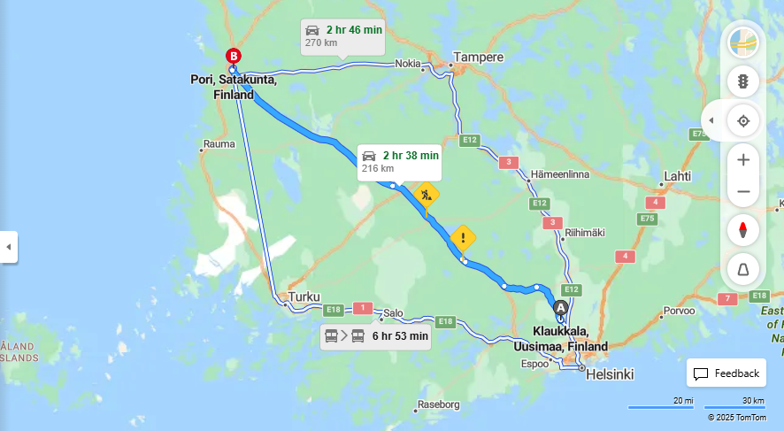 Matka Klaukkalasta Poriin - Etaisyys, Ajaminen, Kuljetus ja Matkustusvaihtoehdot
