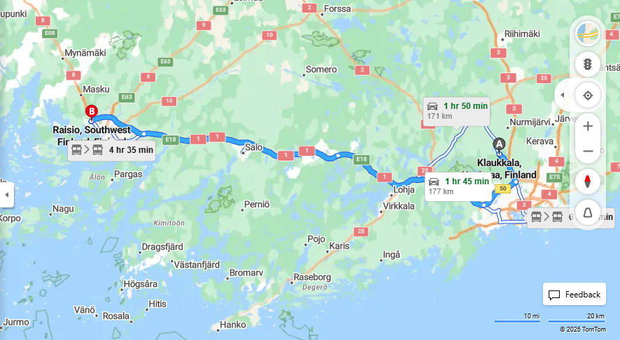 Matka Klaukkalasta Raisioon - Etaisyys, Ajo, Kuljetus ja Matkustusvaihtoehdot