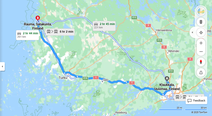 Matka Klaukkalasta Raumaan - Etaisyys, Ajo, Kuljetus ja Matkustusmahdollisuudet