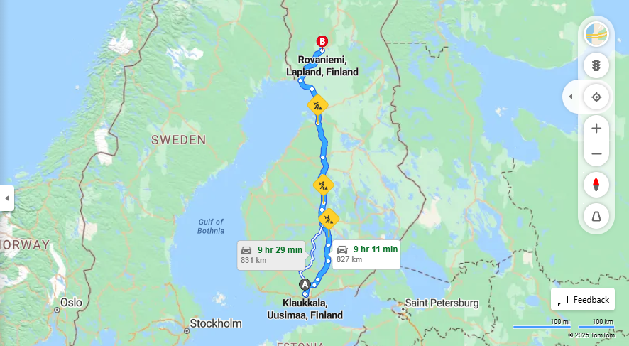 Matka Klaukkalasta Rovaniemelle - Etaisyys, Ajo, Liikkuminen ja Matkustusvaihtoehdot