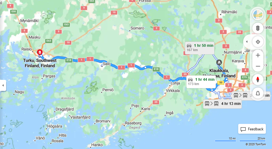Matka Klaukkalasta Turkuseen - Etaisyys, Ajo, Kuljetus ja Matkustamisvaihtoehdot