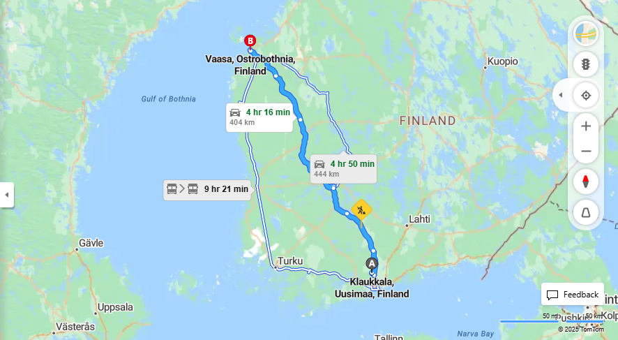 Matka Klaukkalasta Vaasaan - Etaisyys, Ajaminen, Kuljetus ja Matkustusmahdollisuudet