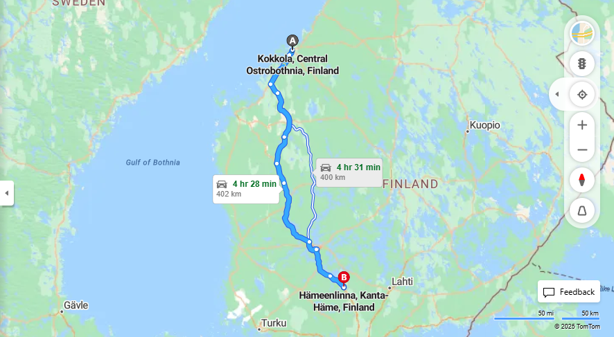 Matka Kokkola - Hameenlinna: Etaisyys, Ajaminen, Kuljetus ja Matkavaihtoehdot