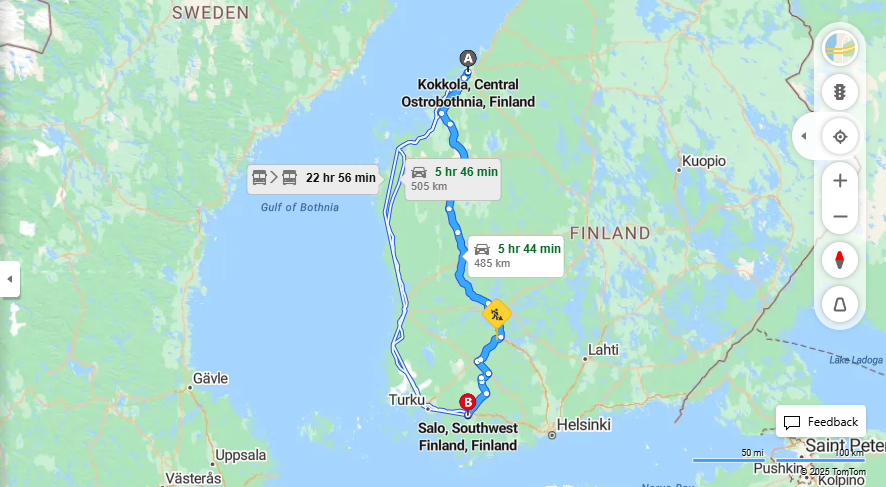 Matka Kokkola - Saloon: Etaisyys, Ajo, Kuljetus ja Matkustusmahdollisuudet