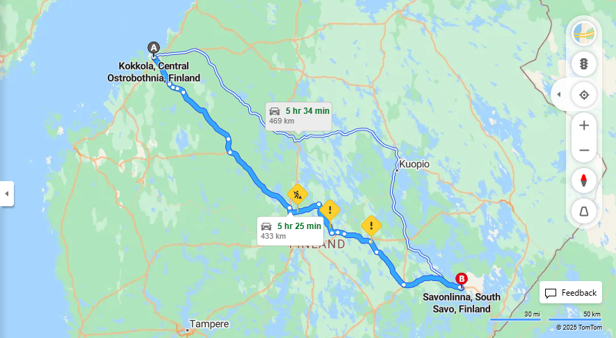 Matka Kokkola-Savonlinna: Etaisyys, Ajo, Kuljetus ja Matkavaihtoehdot