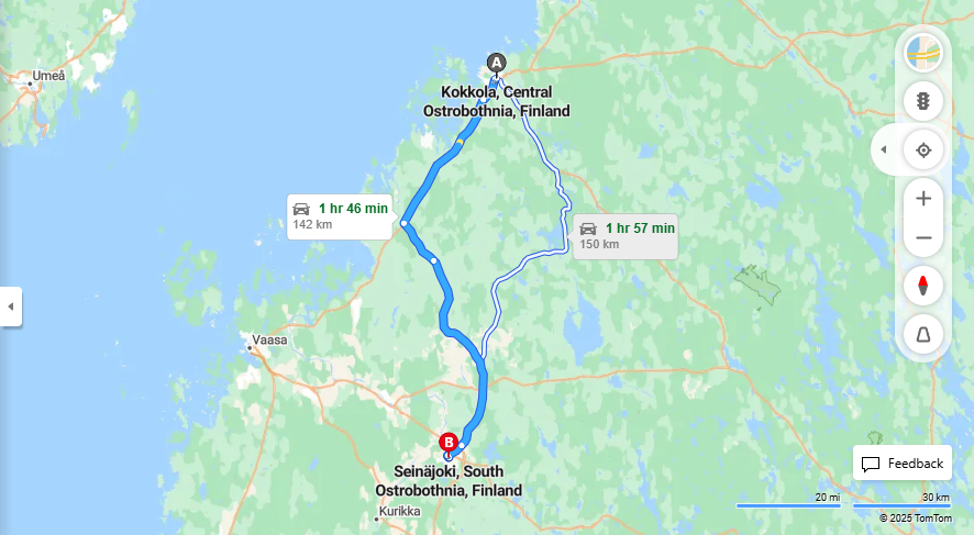Matka Kokkola-Seinajoki: Etaisyys, Ajaminen, Kuljetus ja Matkustamisvaihtoehdot