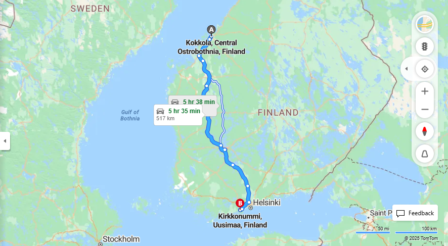 Matka Kokkolasta Kirkkonummelle - Etaisyys, Ajo, Kuljetus ja Matkustusmahdollisuudet
