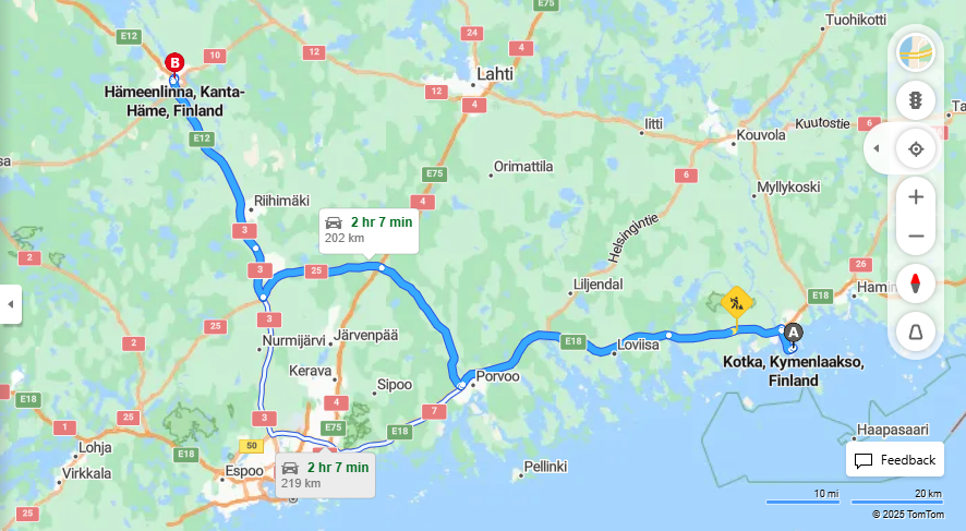 Matka Kotkasta Hameenlinnaan - Etaisyys, Ajo, Kuljetus ja Matkavaihtoehdot