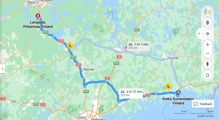 Matka Kotkasta Lempaalaan - Etaisyys, Ajo, Liikenne ja Matkustusmahdollisuudet
