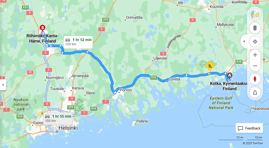 Matka Kotkasta Riihimaelle - Etaisyys, Ajaminen, Liikenne ja Matkavaihtoehdot