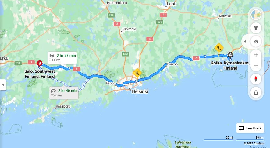 Matka Kotkasta Saloon - Etaisyys, Ajaminen, Kuljetus ja Matkustusvaihtoehdot