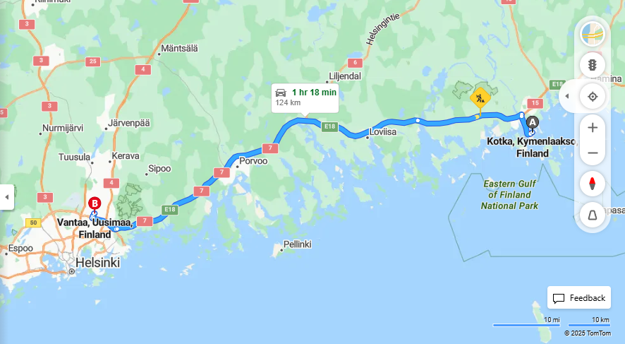 Matka Kotkasta Vantaalle - Etaisyys, Ajaminen, Liikenneratkaisut ja Matkustamismahdollisuudet