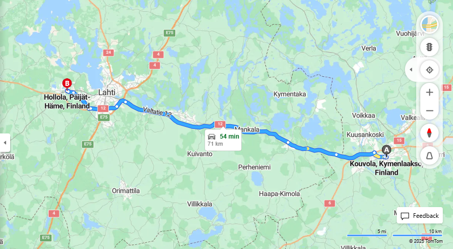 Matka Kouvolasta Hollolaan - Etaisyys, Ajo, Kuljetus ja Matkavaihtoehdot