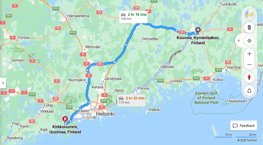 Matka Kouvolasta Kirkkonummelle - Etaisyydet, Ajaminen, Kuljetus ja Matkustusvaihtoehdot