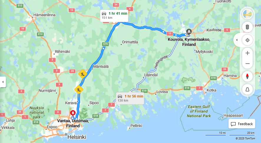 Matka Kouvolasta Vantaalle - Etaisyys, Ajo, Kuljetus ja Matkustusvaihtoehdot