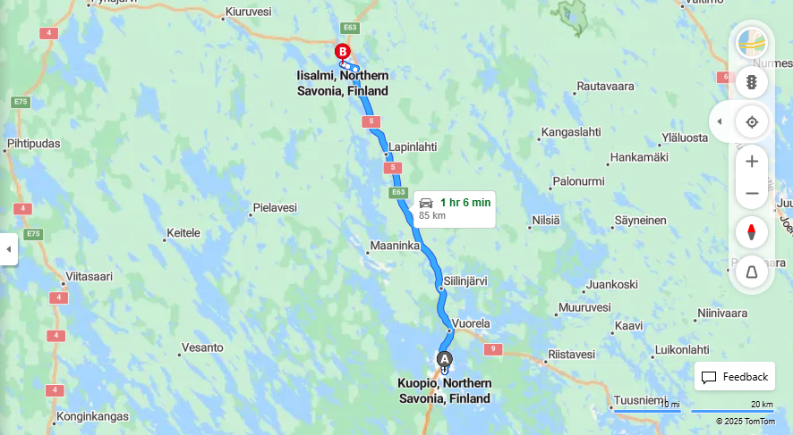 Matka Kuopiosta Iisalmeen - Etaisyys, Ajo, Liikkuminen ja Matkustusvaihtoehdot