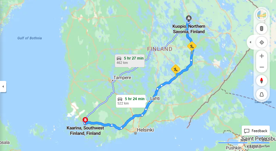Matka Kuopiosta Kaarinaan - Etaisyys, Ajaminen, Liikenne ja Matkustamisvaihtoehdot
