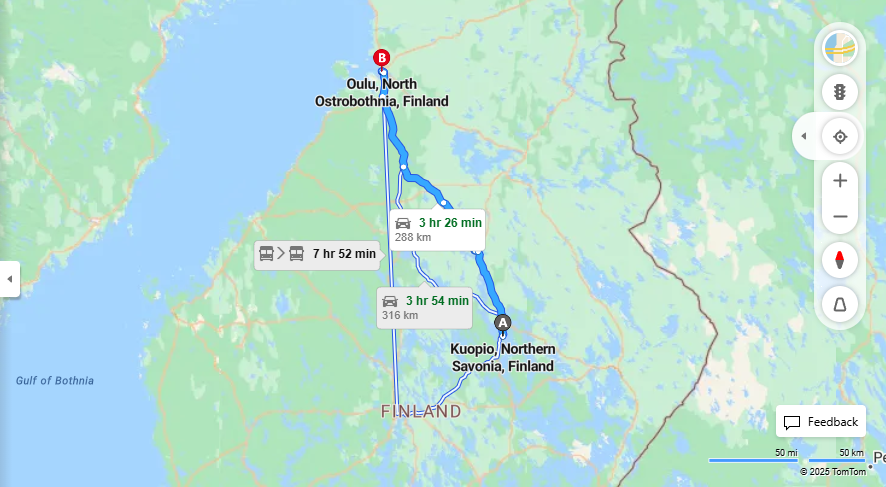 Matka Kuopiosta Ouluun - Etaisyys, Ajo, Liikenne ja Matkavaihtoehdot