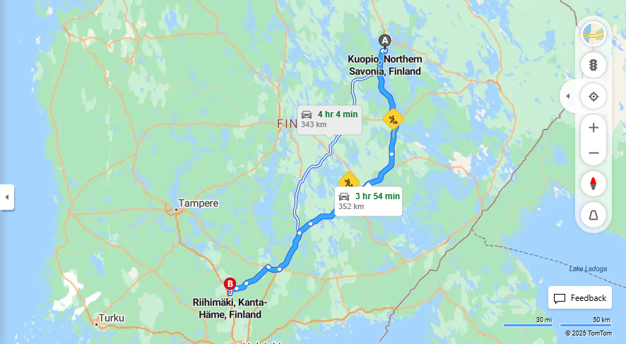 Matka Kuopiosta Riihimaelle - Etaisyys, ajo, liikenne ja matkustusvaihtoehdot