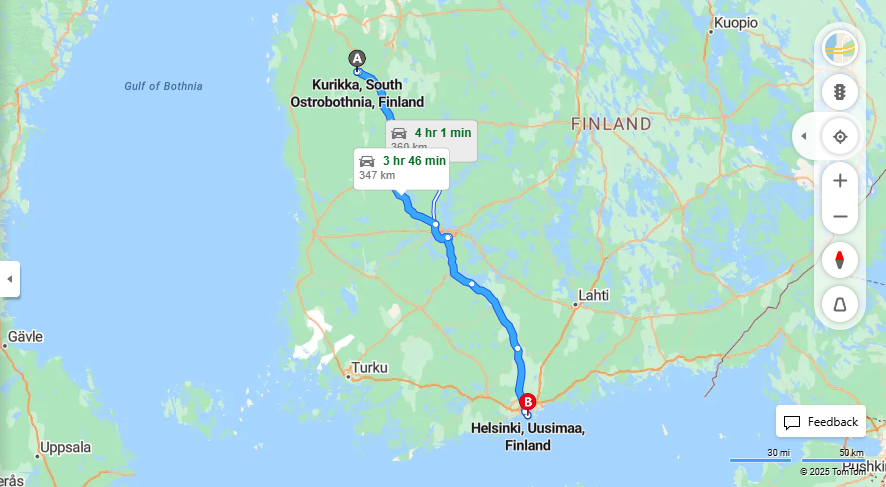 Matka Kurikasta Helsinkiin - Etaisyys, Ajo, Kuljetus ja Matkustusvaihtoehdot