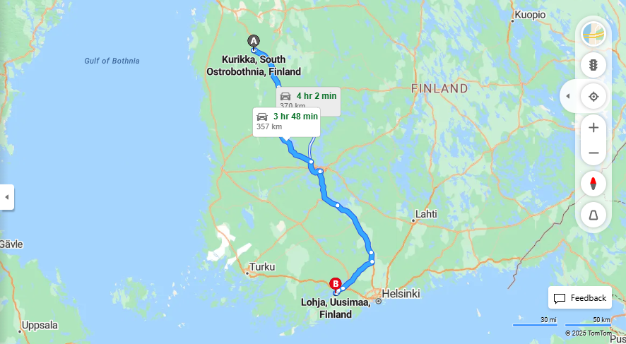 Matka Kurikasta Lohjalle - Etaisyys, Ajo, Kuljetus ja Matkustusvaihtoehdot