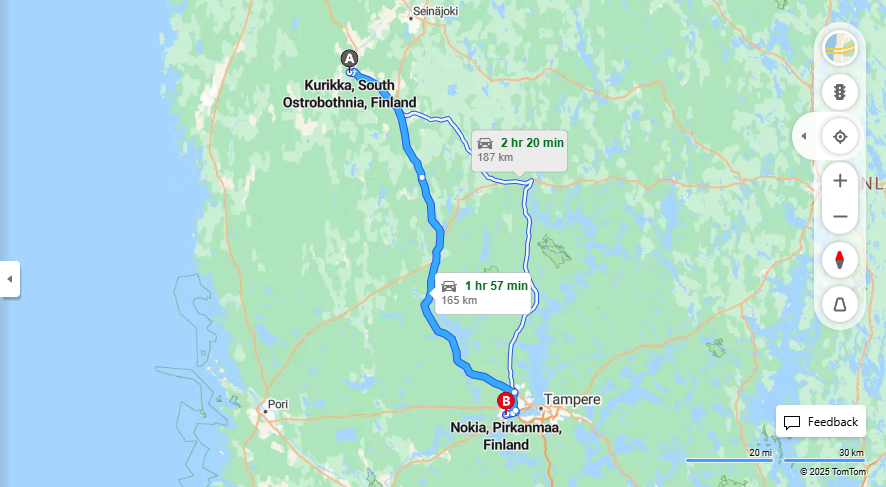 Matka Kurikasta Nokialle - Etaisyys, Ajo, Kuljetus ja Matkustamisvaihtoehdot