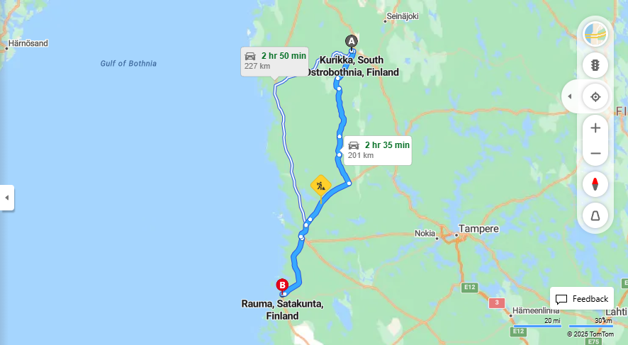 Matka Kurikasta Raumalle - Etaisyys, ajo, kuljetus ja matkustusvaihtoehdot