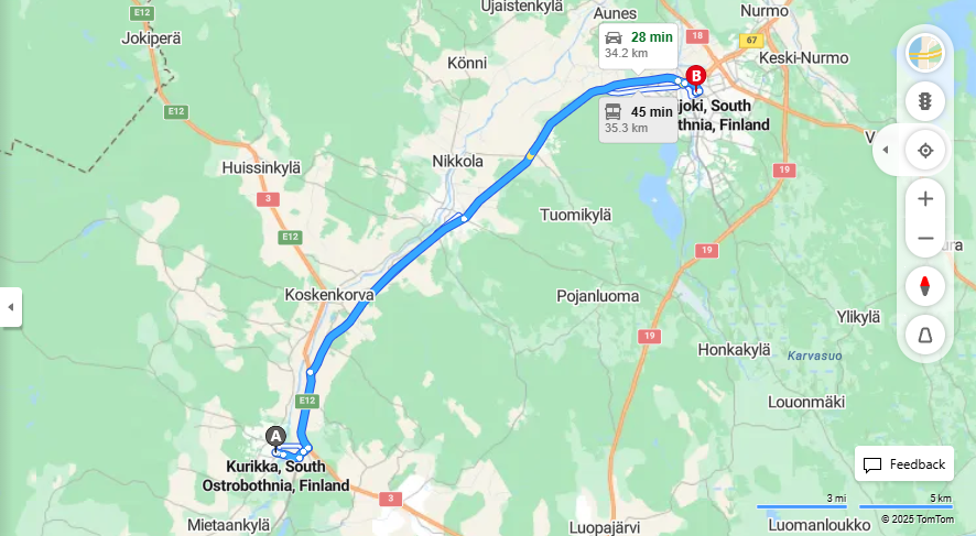 Matka Kurikasta Seinajoelle - Etaisyys, Ajaminen, Liikenneyhteydet ja Matkustusvaihtoehdot