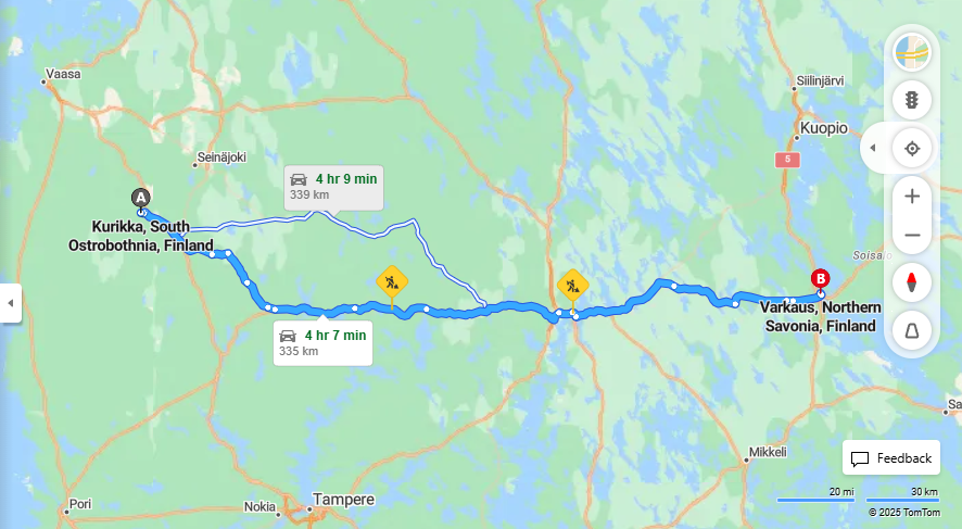 Matka Kurikasta Varkauteen - Etaisyys, Ajo, Liikkuminen ja Matkavaihtoehdot