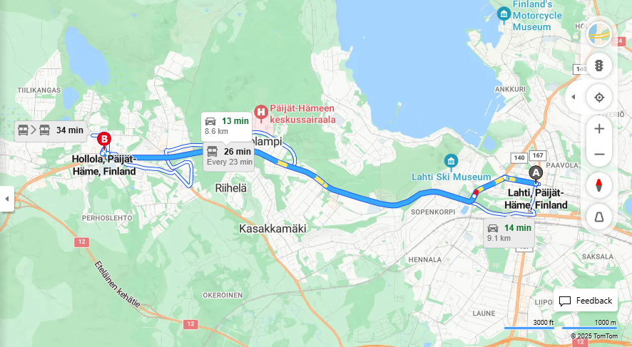 Matka Lahdesta Hollolaan - Etaisyys, Ajaminen, Liikenne ja Matkustusvaihtoehdot