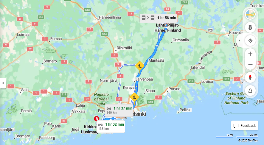 Matka Lahdesta Kirkkonummelle - Etaisyys, Ajaminen, Kuljetus ja Matkustamisvaihtoehdot