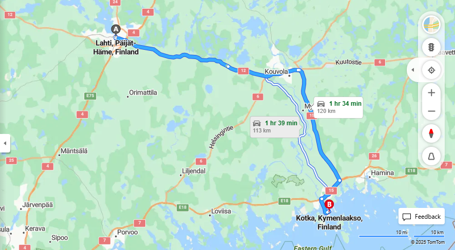 Matka Lahdesta Kotkaan - Etaisyys, Ajaminen, Kuljetus ja Matkustamisvaihtoehdot