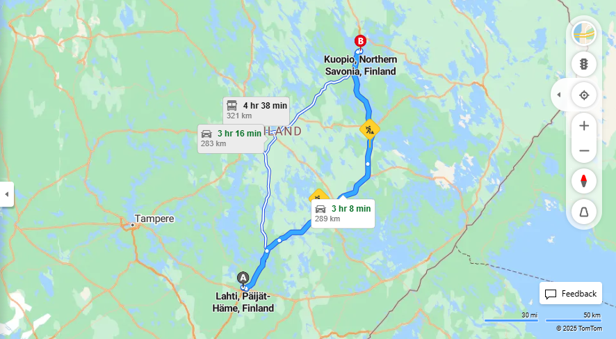 Matka Lahdesta Kuopioon - Etaisyys, Ajo, Liikkuminen ja Matkustamisvaihtoehdot