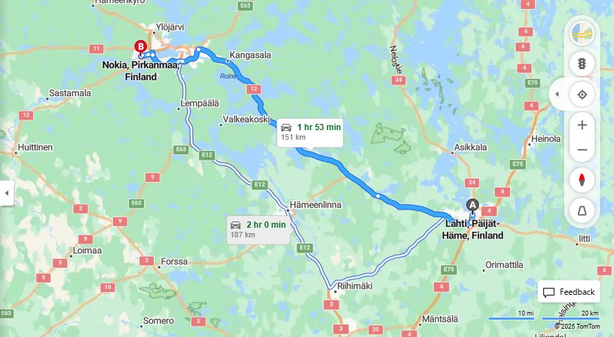 Matka Lahdesta Nokialle - Etaisyys, Ajo, Kuljetus ja Matkavaihtoehdot