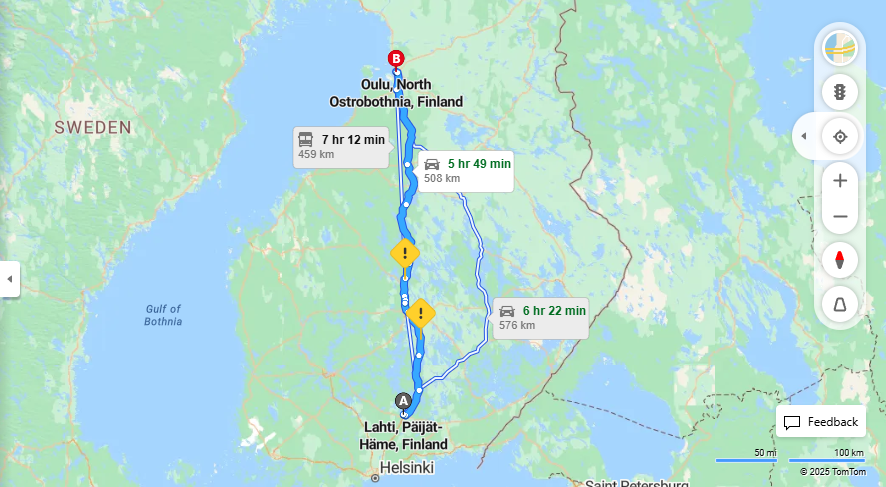 Matka Lahdesta Ouluun - Etaisyys, Ajo, Kuljetus ja Matkustamismahdollisuudet